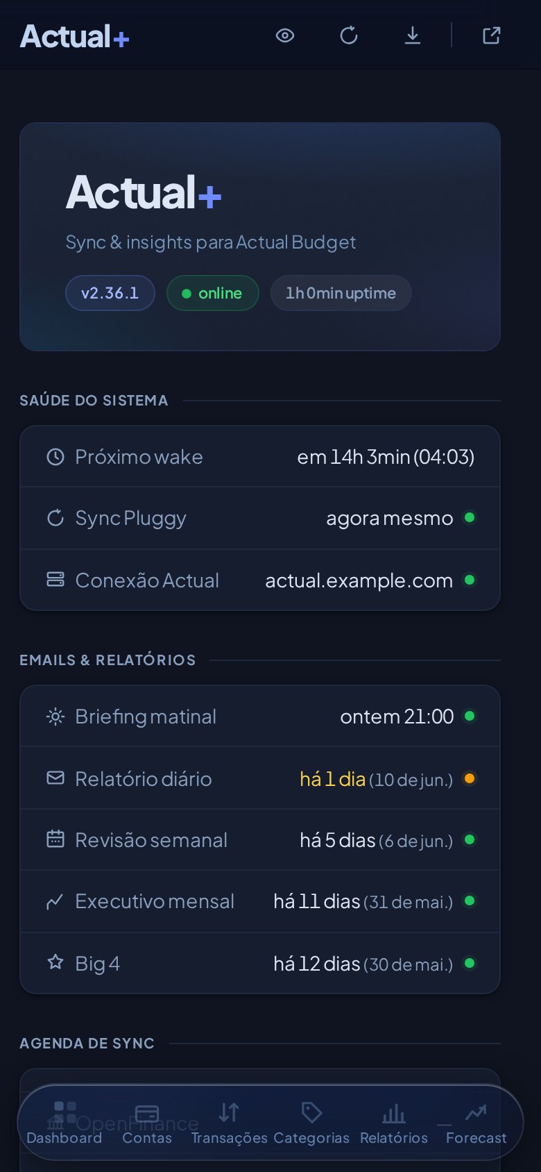 Página Sobre do Actual+ no iPhone